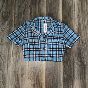 PACSUN—Blue, White, and Red Cropped Flannel